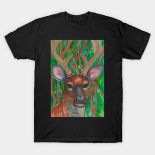 Deer with big horns in forest T-Shirt